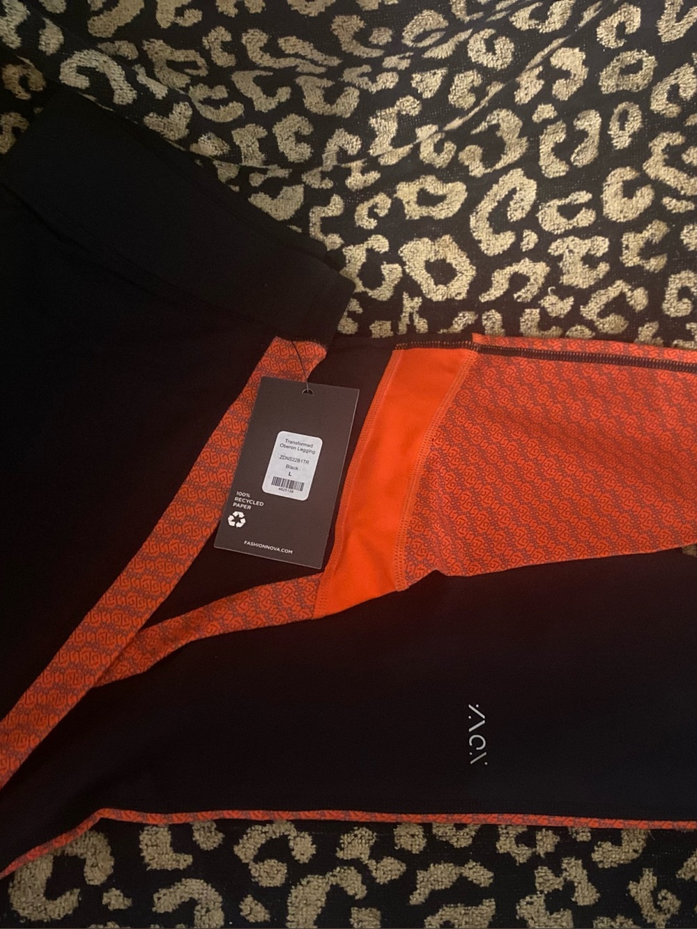 Black & Orange Athletic Leggings with Reflective Logo